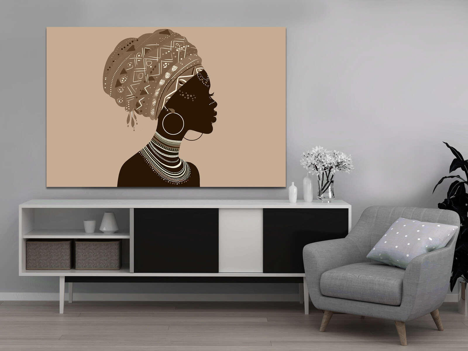 African Lady Minimal Earthy tones mounted canvas print or print only