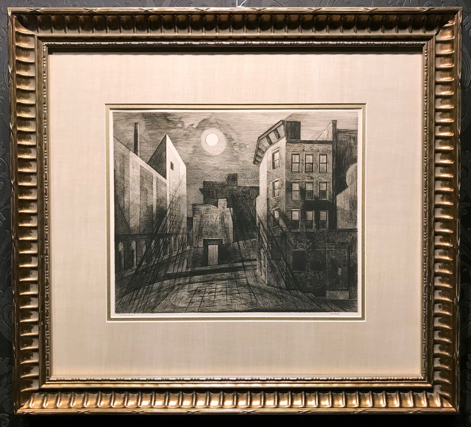 Armin LANDECK Original Drypoint and Engraving “Manhattan Moonlight” TRU-VUE COA