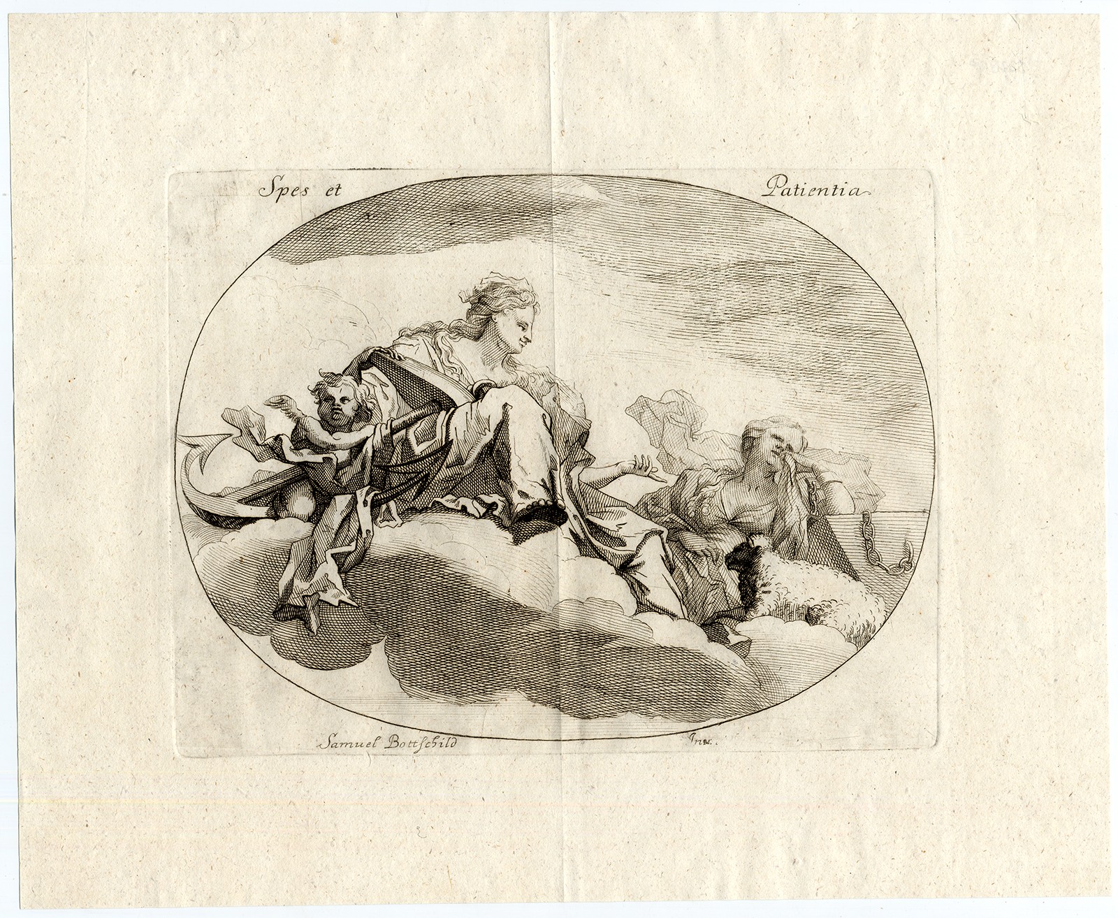 Antique Master Print-SPES-PATIENTIA-ANCHOR-CHAINED-Bottschild-ca. 1680