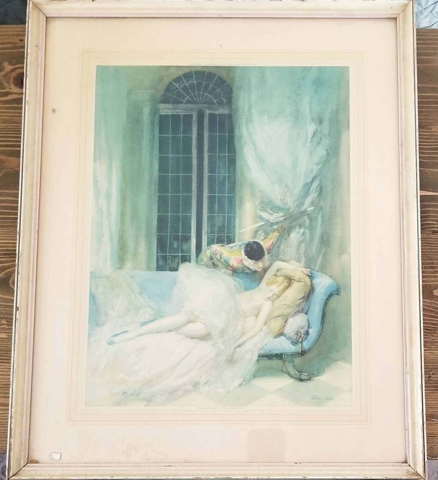 Ernest Webster c1930s Good Night Columbine Lithograph Framed Opera Pagliacci
