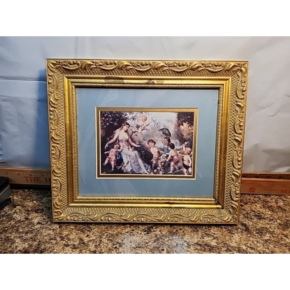VTG Gallery Graphics The Offering Cherub Franz Lefler Framed Print Ornate Gold
