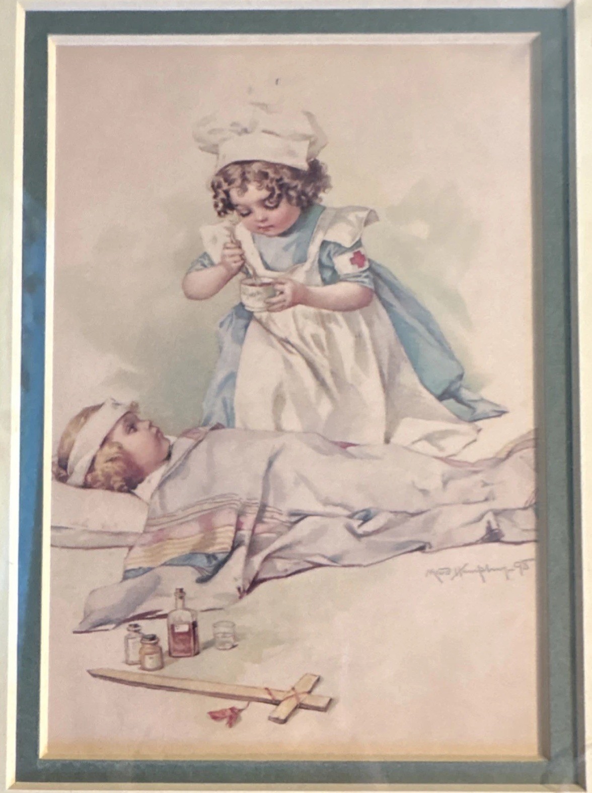 Maud Humphrey Signed Print 1898 Little Nurse Child Portrait Antique Victorian