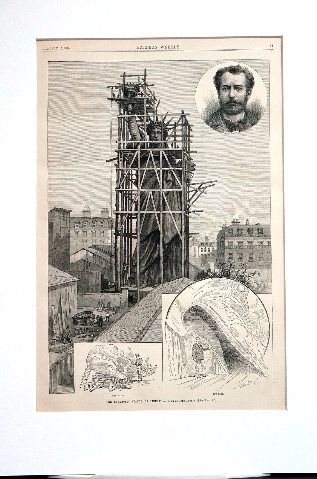Statue of Liberty 1884 BARTHOLDI CONSTRUCTION ASSEMBLY PORTRAIT Matted Art Print