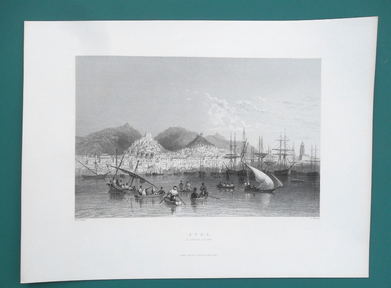 GREECE Island of Syros View from Sea – 1838 Antique Print Bartlett
