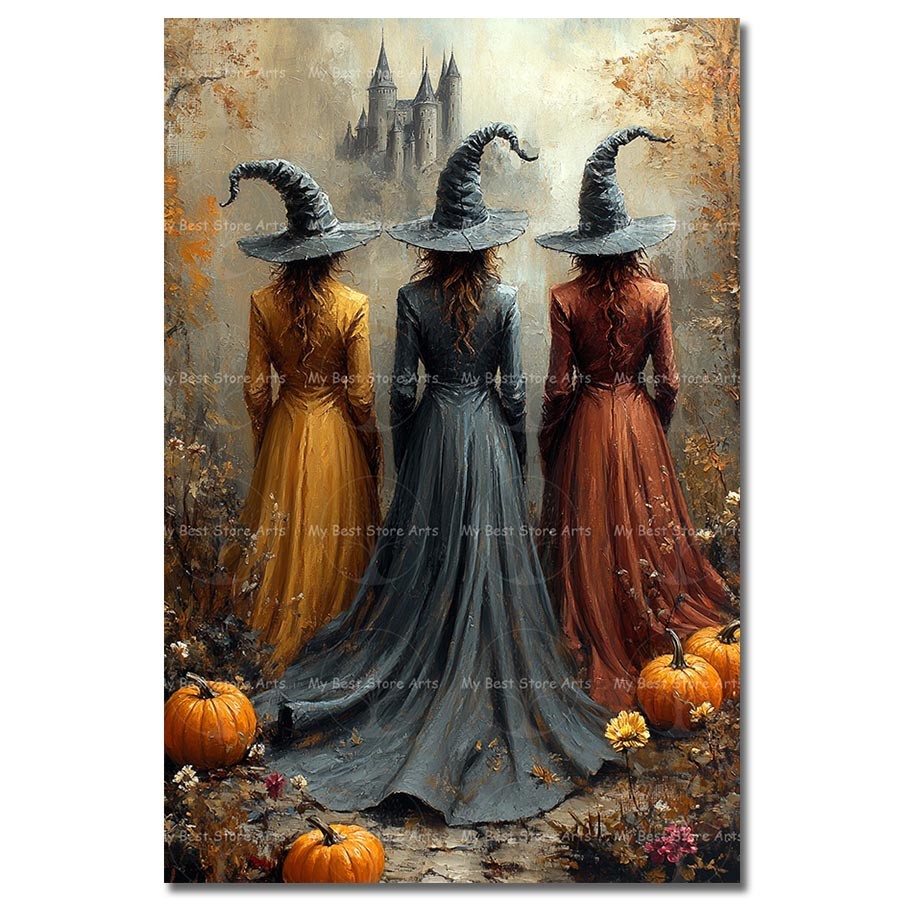 Witch Art Print, Enchanted Autumn Sorceress Poster, Occult Fantasy Wall Decor