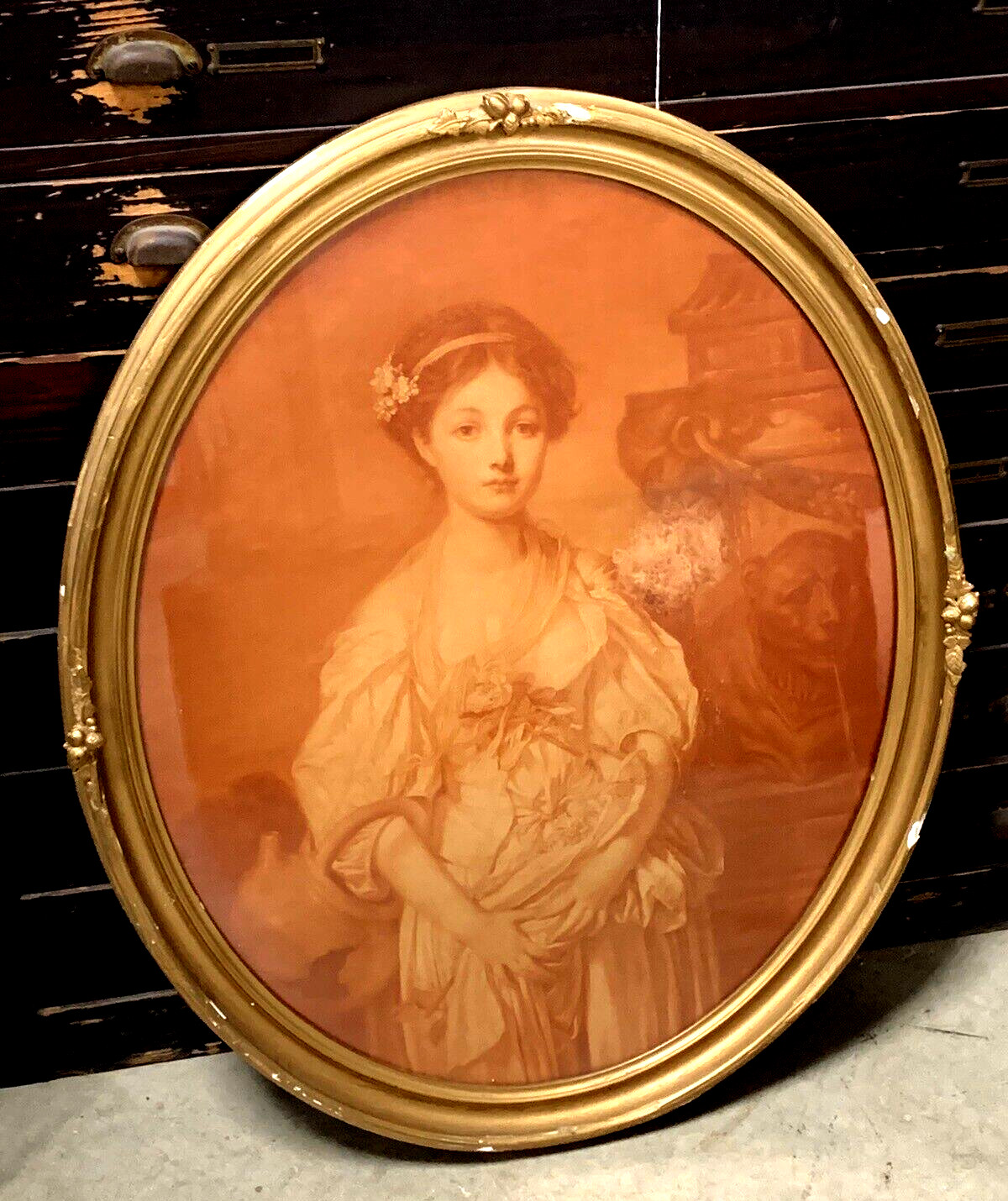 ANTIQUE LARGE PRINT BROKEN PITCHER JEAN BAPTISTE GREUZE 32 1/2” X 27” (SH)
