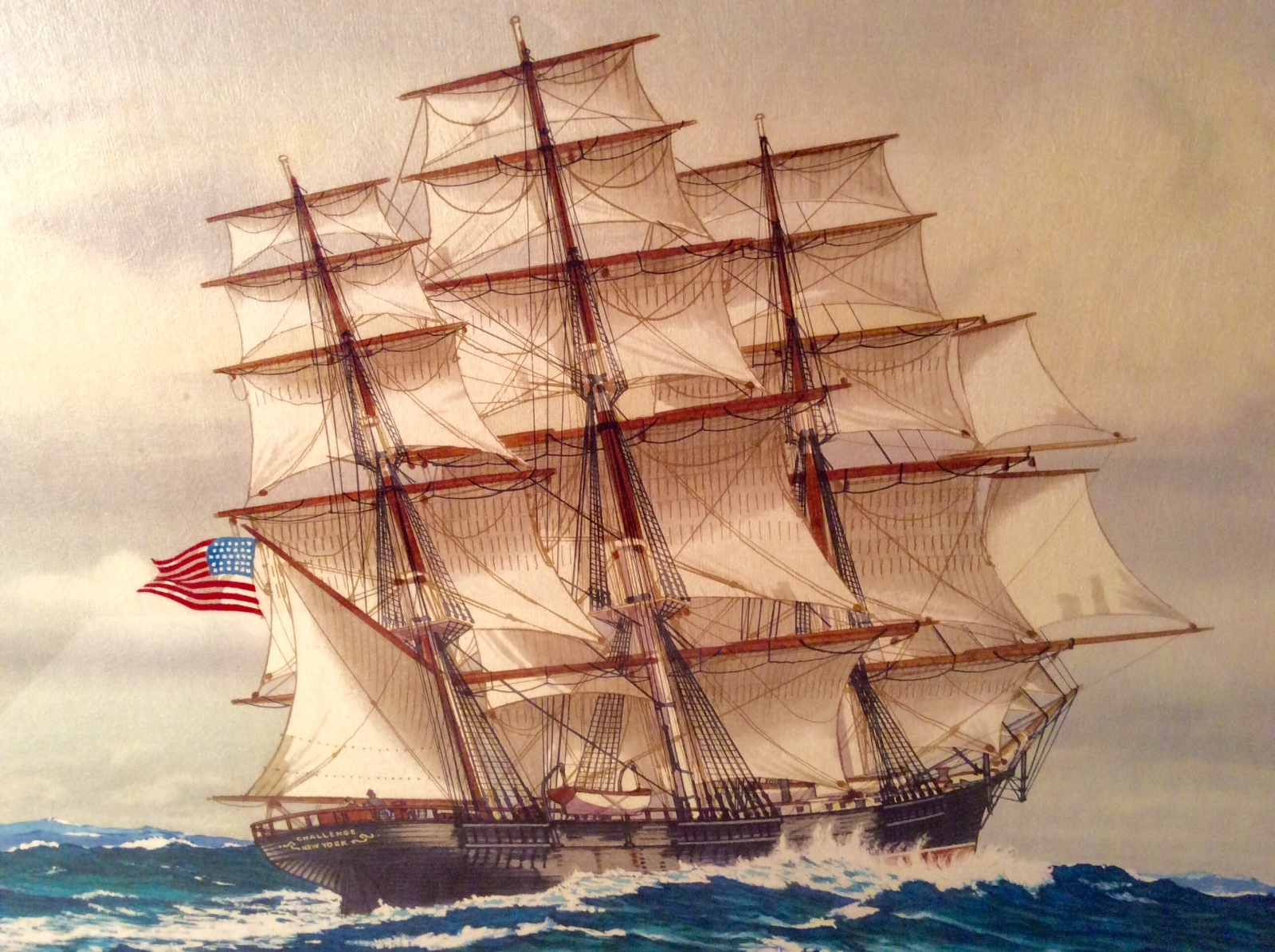 1851 Clipper Ship CHALLENGE John O’Hare Cosgrave Framed Textured Litho on Board