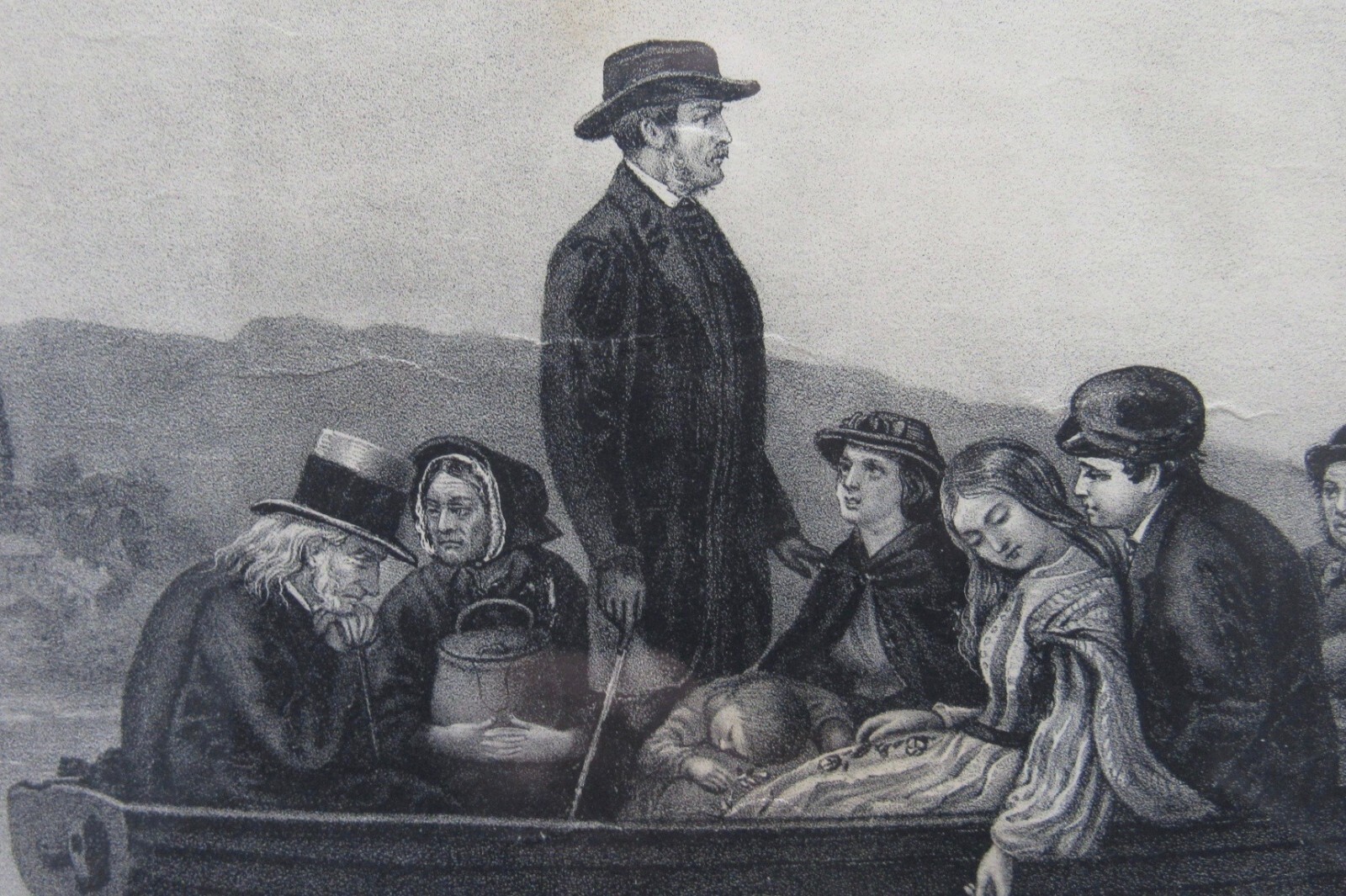 FROM SHORE TO SHORE CURRIER IVES BLACK WHITE MEDIUM LITHOGRAPH WITH MAT