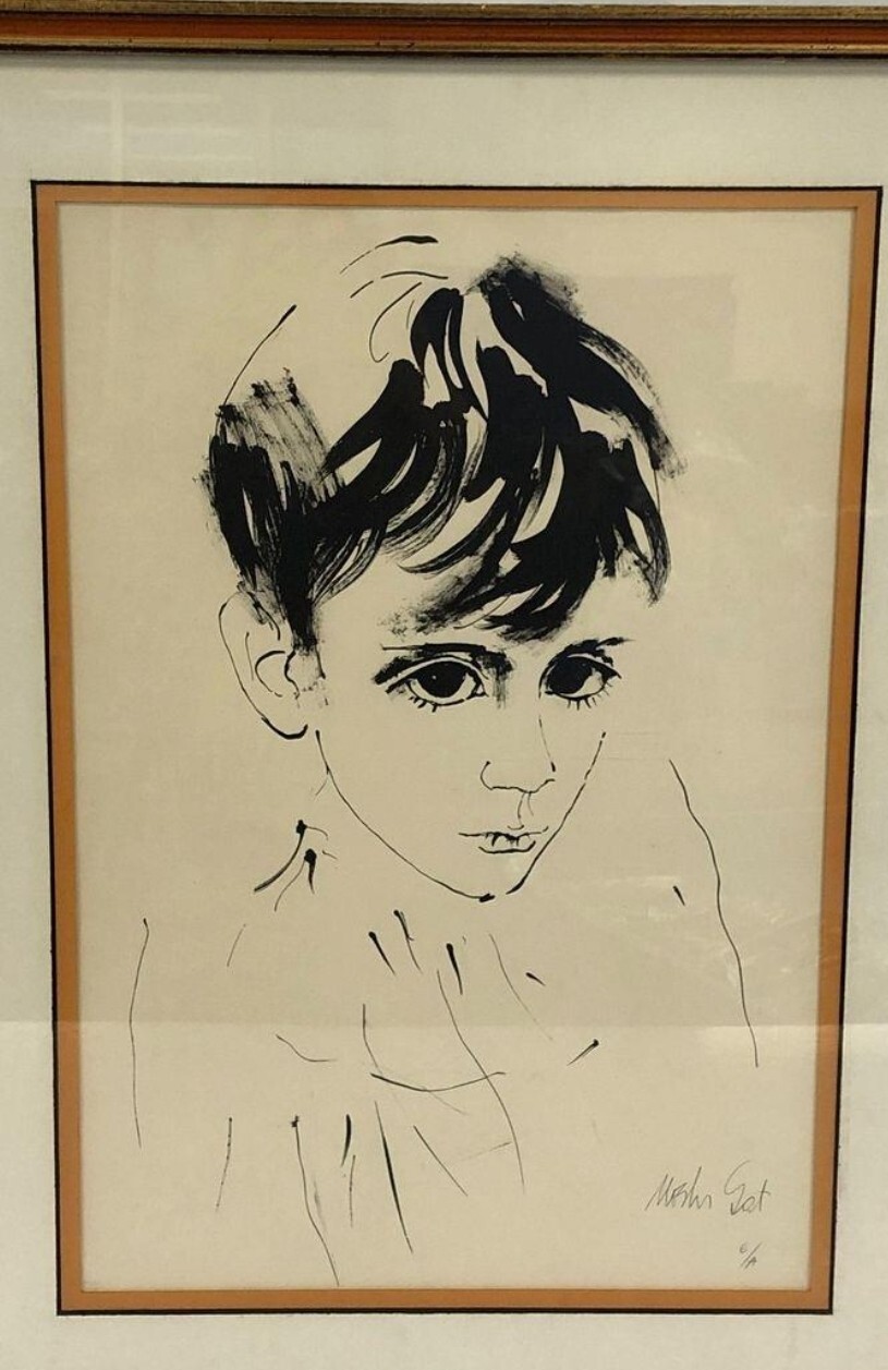 Moshe Gat Artist Proof Framed Lithograph “Boy”