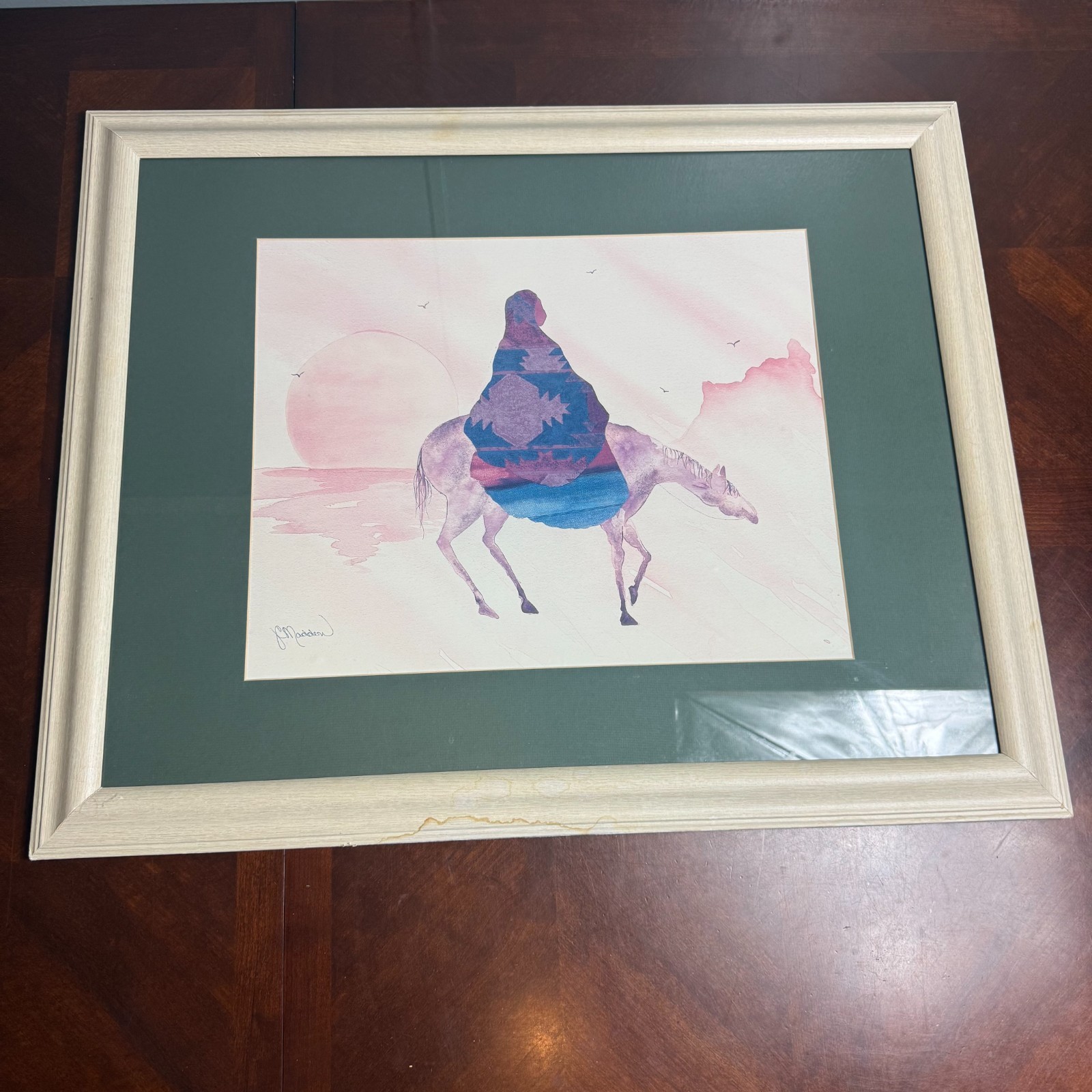 JC Madden Southwest Native Rider Horse Watercolor Print Framed Art
