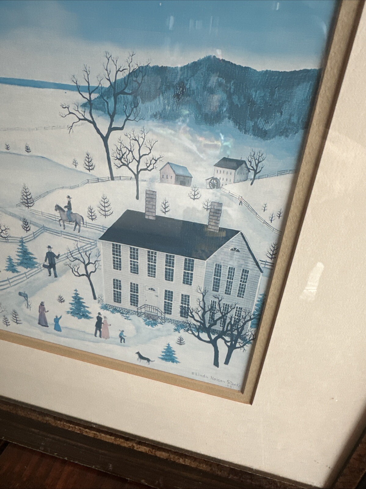 Linda Nelson Stocks 1981 “Farm In Winter” 21 x 18 Framed Matted Beautiful