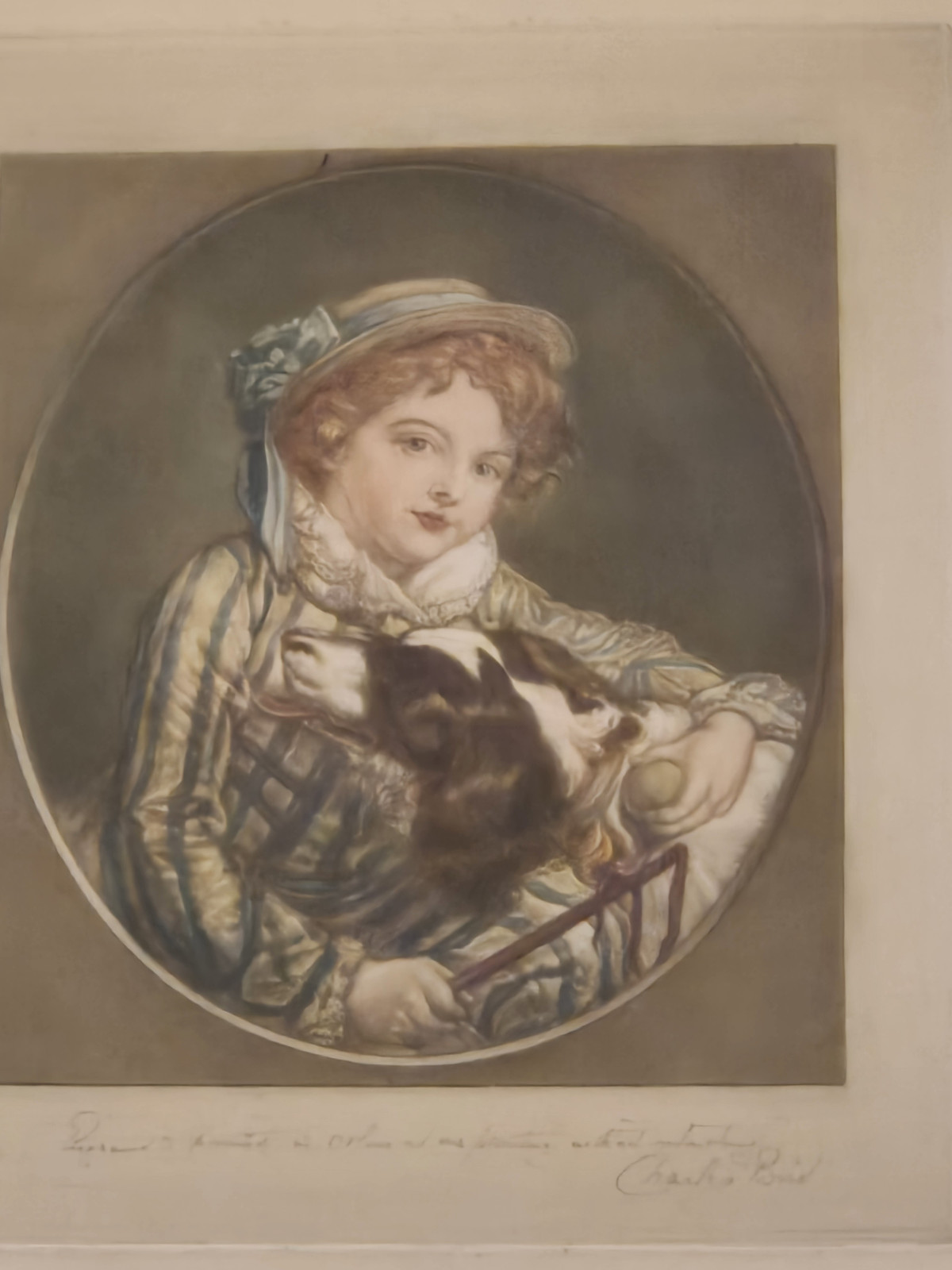 Messotint Print by Charles Bird after Jean-Baptiste Greuze’ Boy with a Dog’