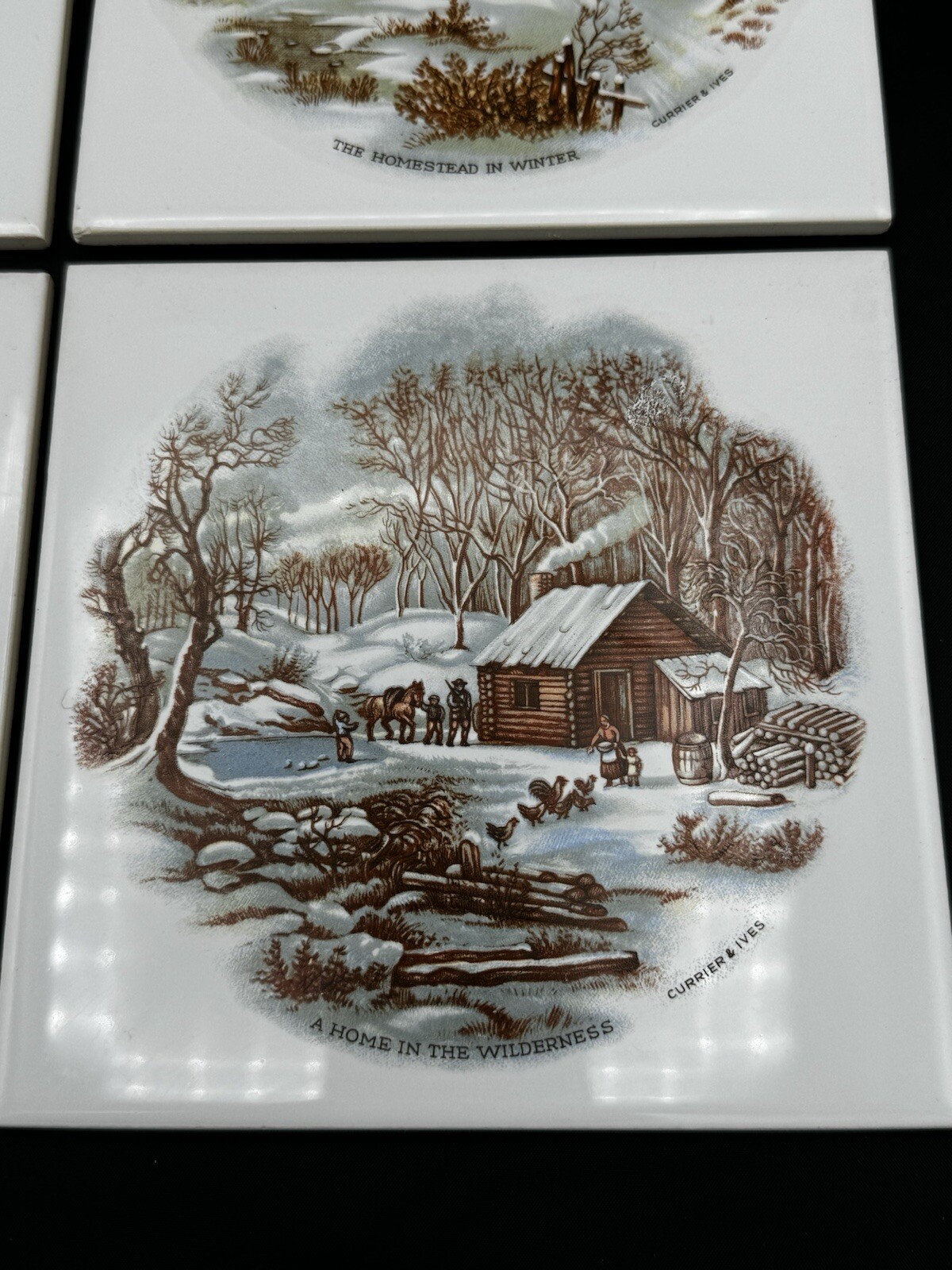 Currier and Ives Wall Tile American Homestead Series Seasons 4 Set MCM Vintage