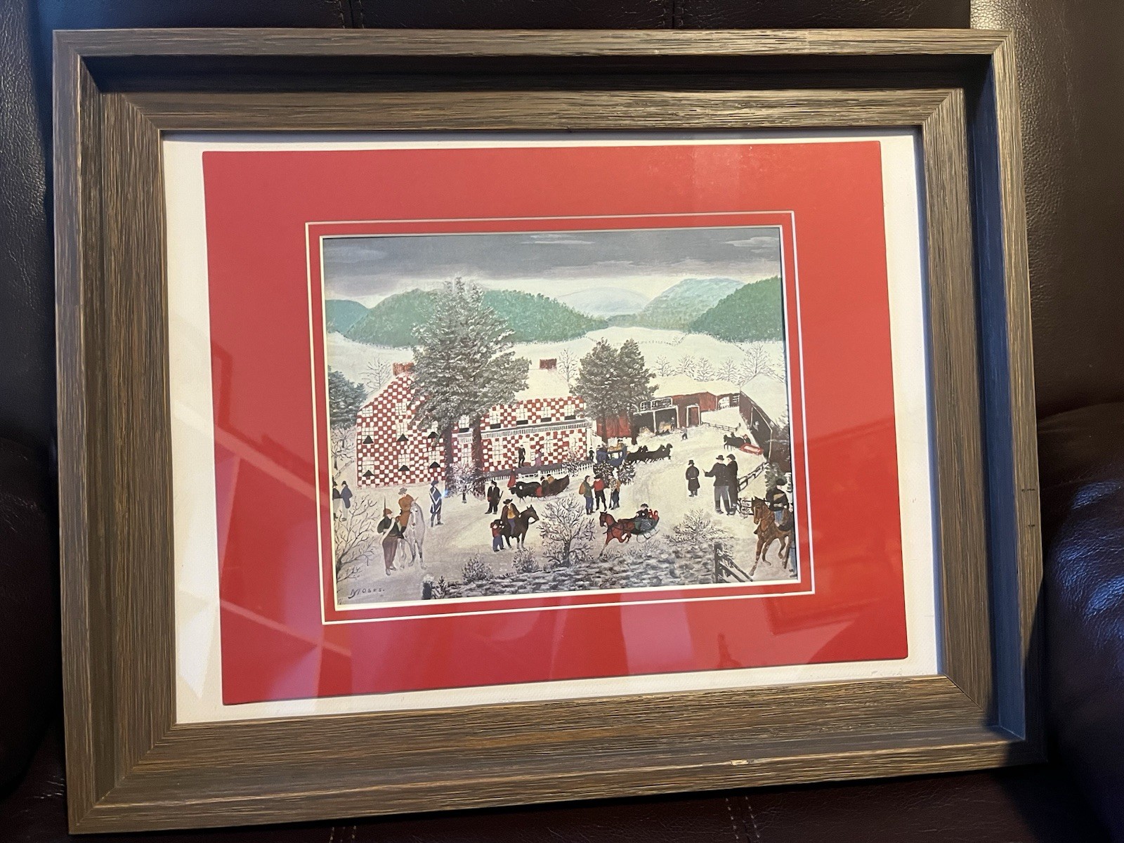 Grandma Moses Art Print The Checkered House 🏠In Solid Frame With Glass 19 X 15