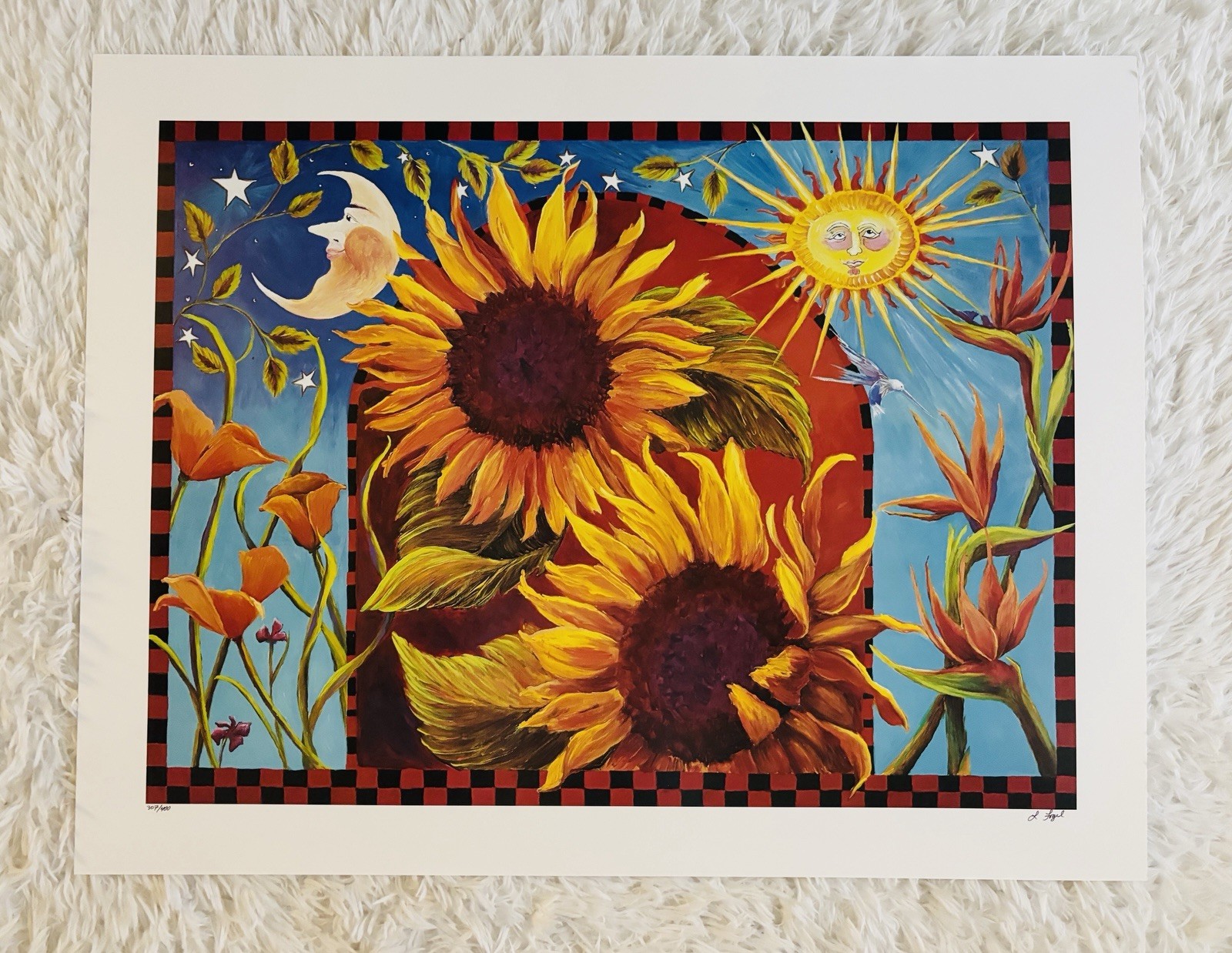 Lynn Fogel Sunflower Celestial Signed Print 307/400 Sun Moon Boho Art 24×32