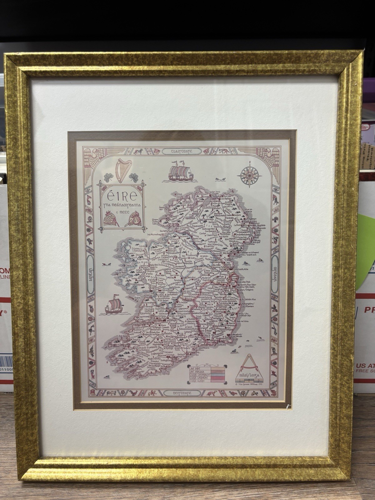 John Garnons Williams Éire Medieval Ireland Map Framed Gaelic Heritage Art