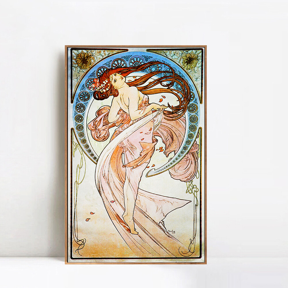Framed Canvas Giclee Print Dance by Alphonse Mucha Wall Art Home Decor