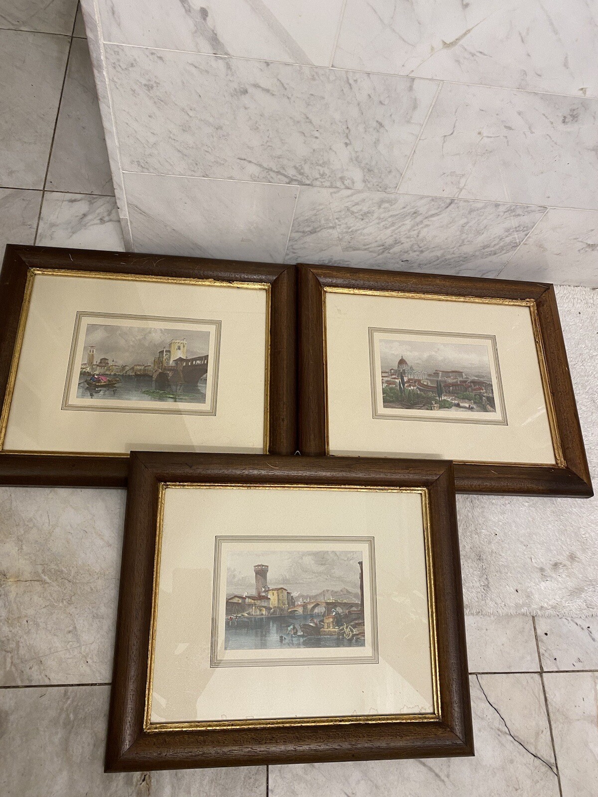Italian Hand Colored Antique Prints Set Of three (3) 14”x12” Italian Landscapes