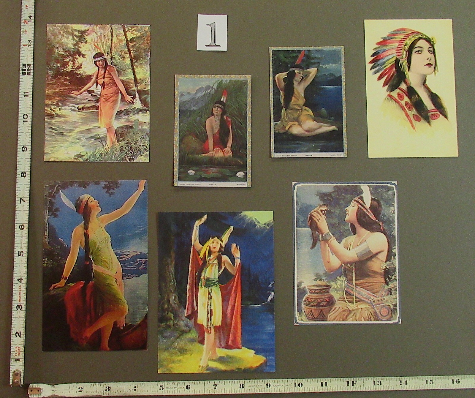Indian Maiden Vintage 7 Unique Art Prints, Proof Sets 4×5 set #1