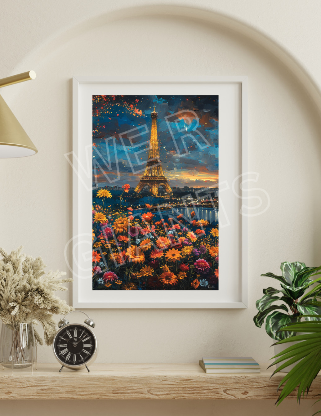 Beautiful Floral with Eiffel Tower Background 11×17 Art Print