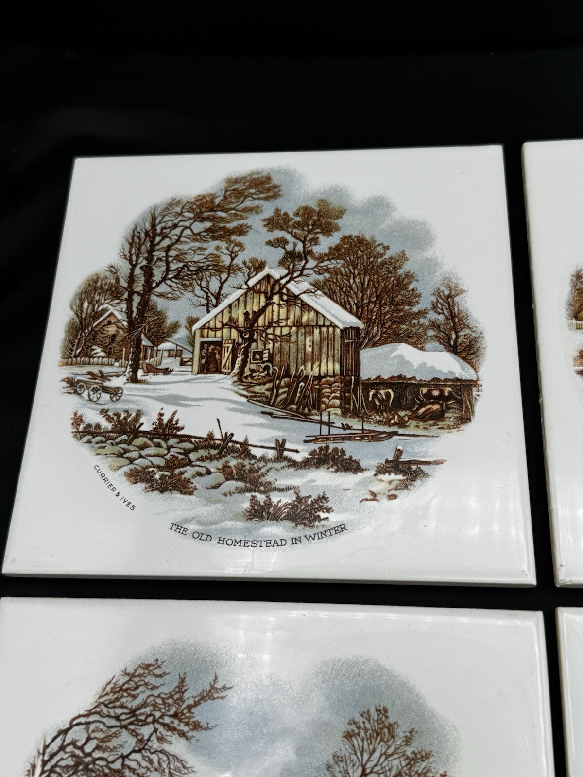 Currier and Ives Wall Tile American Homestead Series Seasons 4 Set MCM Vintage