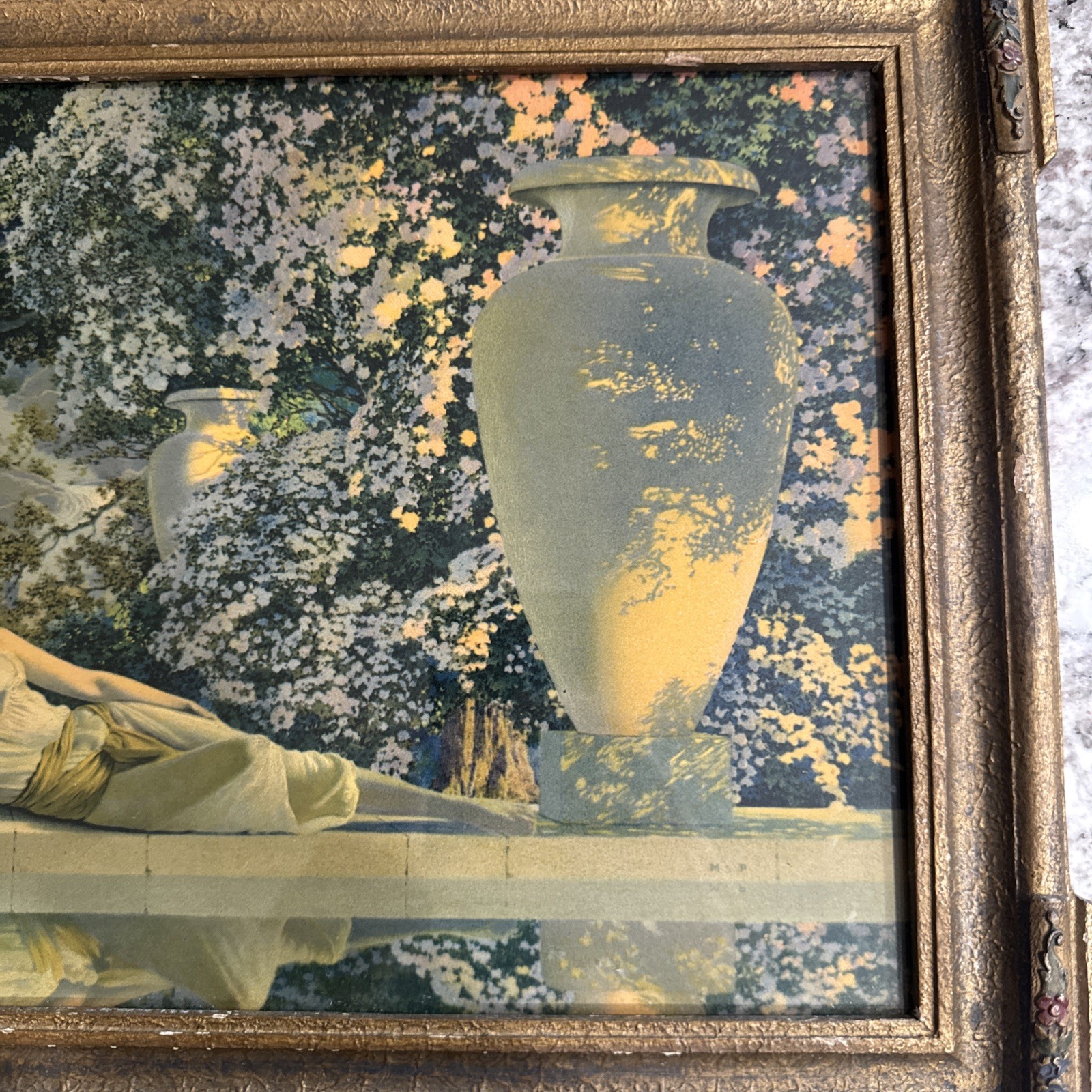 Art Deco 1920’s Maxfield Parrish Garden of Allah Color Litho Vintage Frame