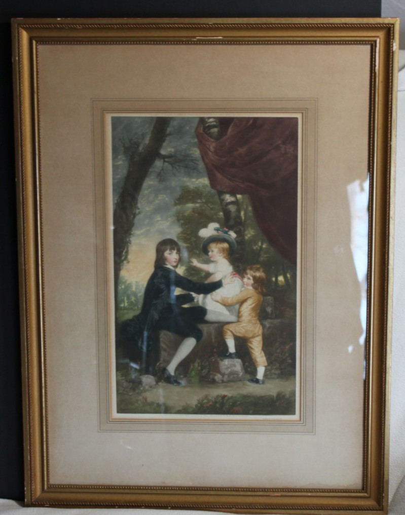 Vintage Mezzotint Engraving Dorothy Woollard “Affectionate Brothers” Framed