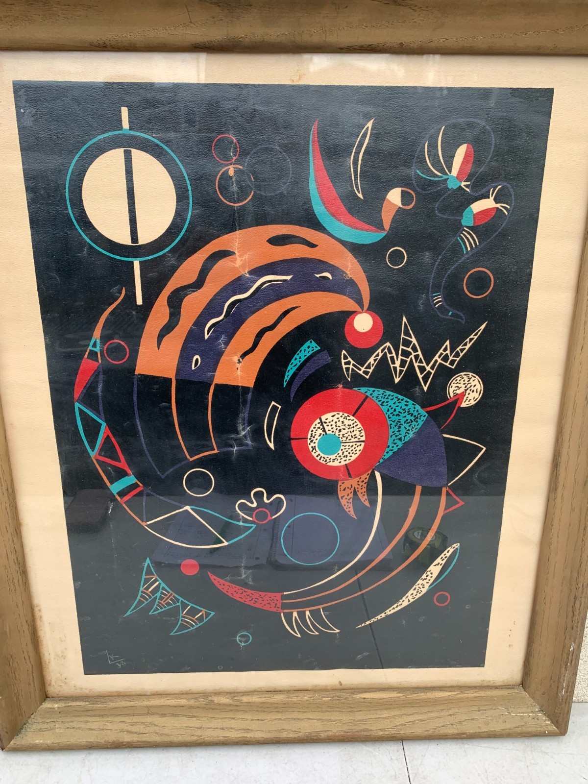 Kandinsky VTG 1938 Signed Heavenly Bodies Comets Abstract Framed Art 23X27″