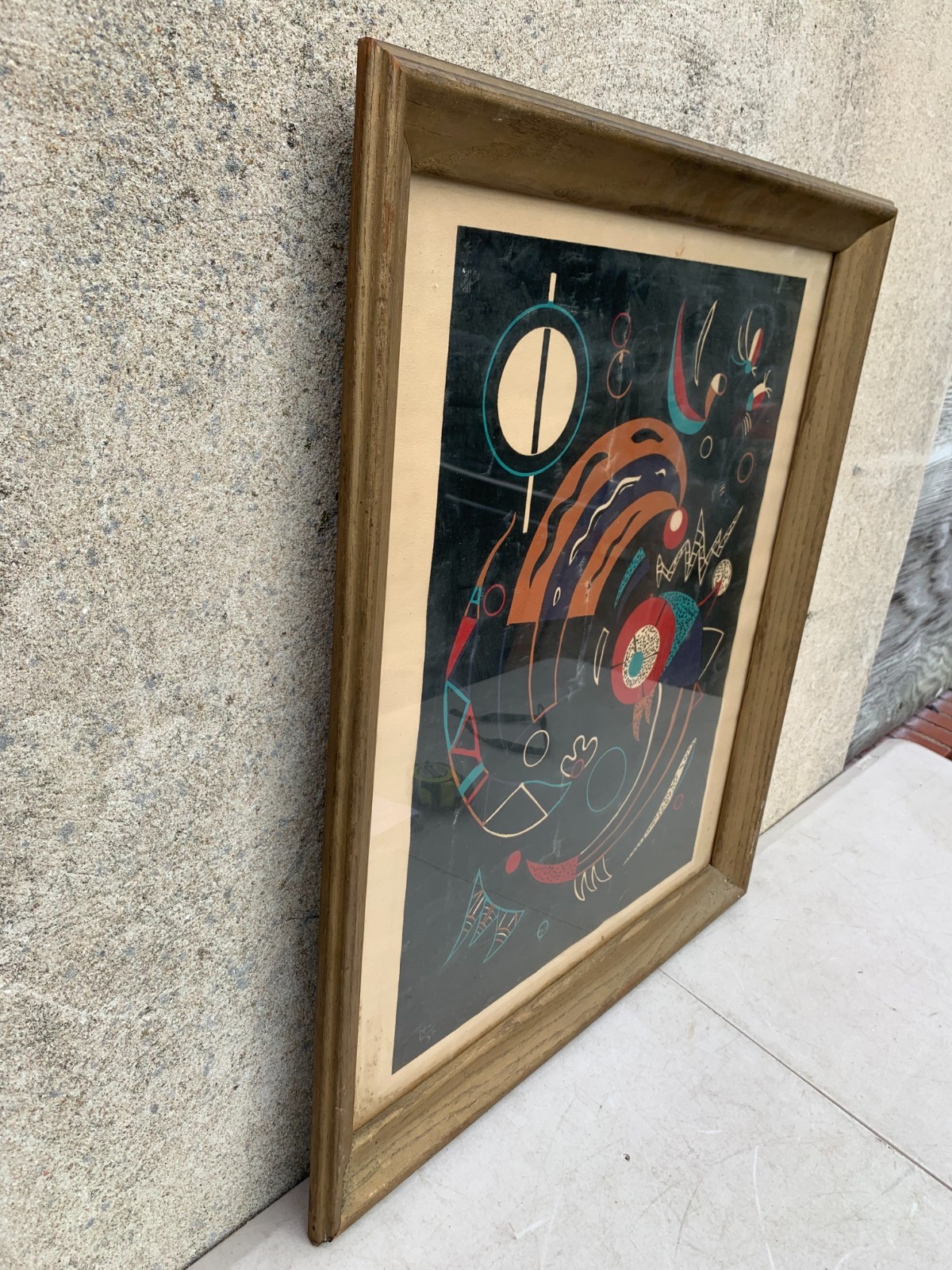Kandinsky VTG 1938 Signed Heavenly Bodies Comets Abstract Framed Art 23X27″