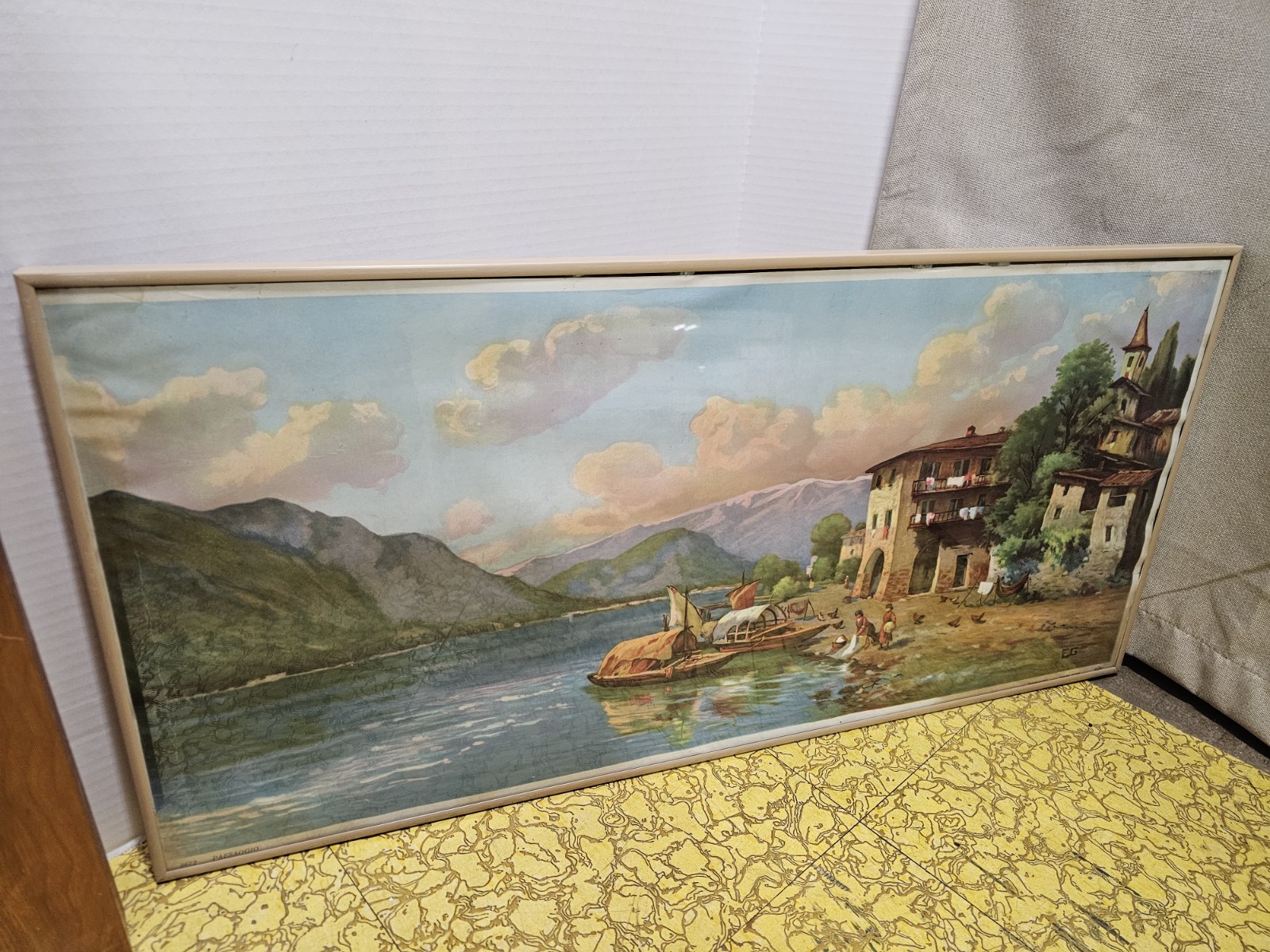 Vintage Lithograph Italy FOM Landscape Signed EG 3672 Mid Century