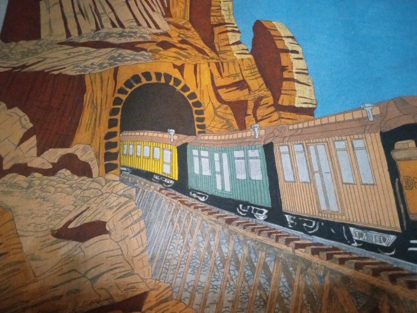 Vintage Heading Through The Rockies Made Printed In The USA Cloth 20×34 Unique
