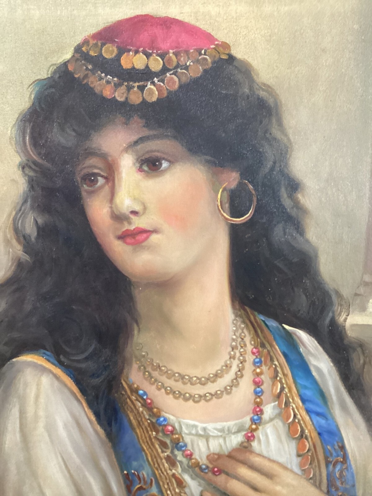 “Portrait of an Oriental Beauty”- Oil on Canvas, Signed-28.5inx 24.5in-BEAUTIFUL