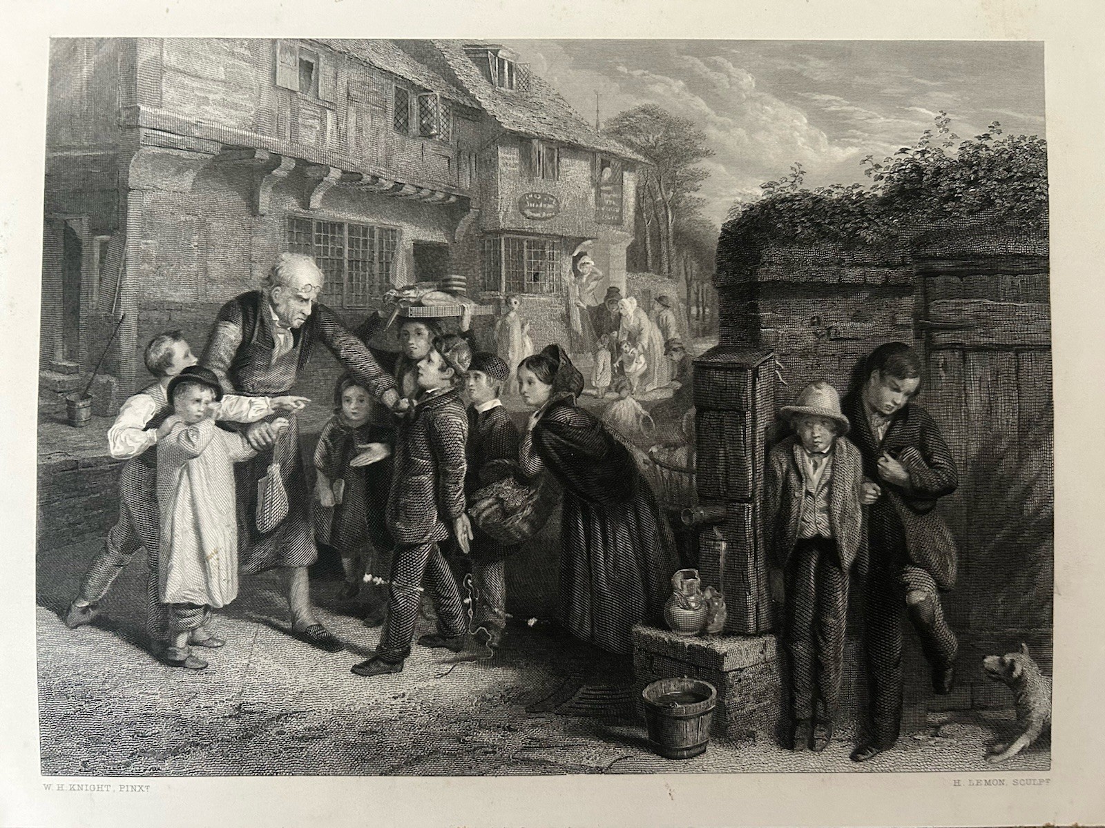 Antique Print The Broken Window c1800s Etching by W. H. Knight & H. Lemon