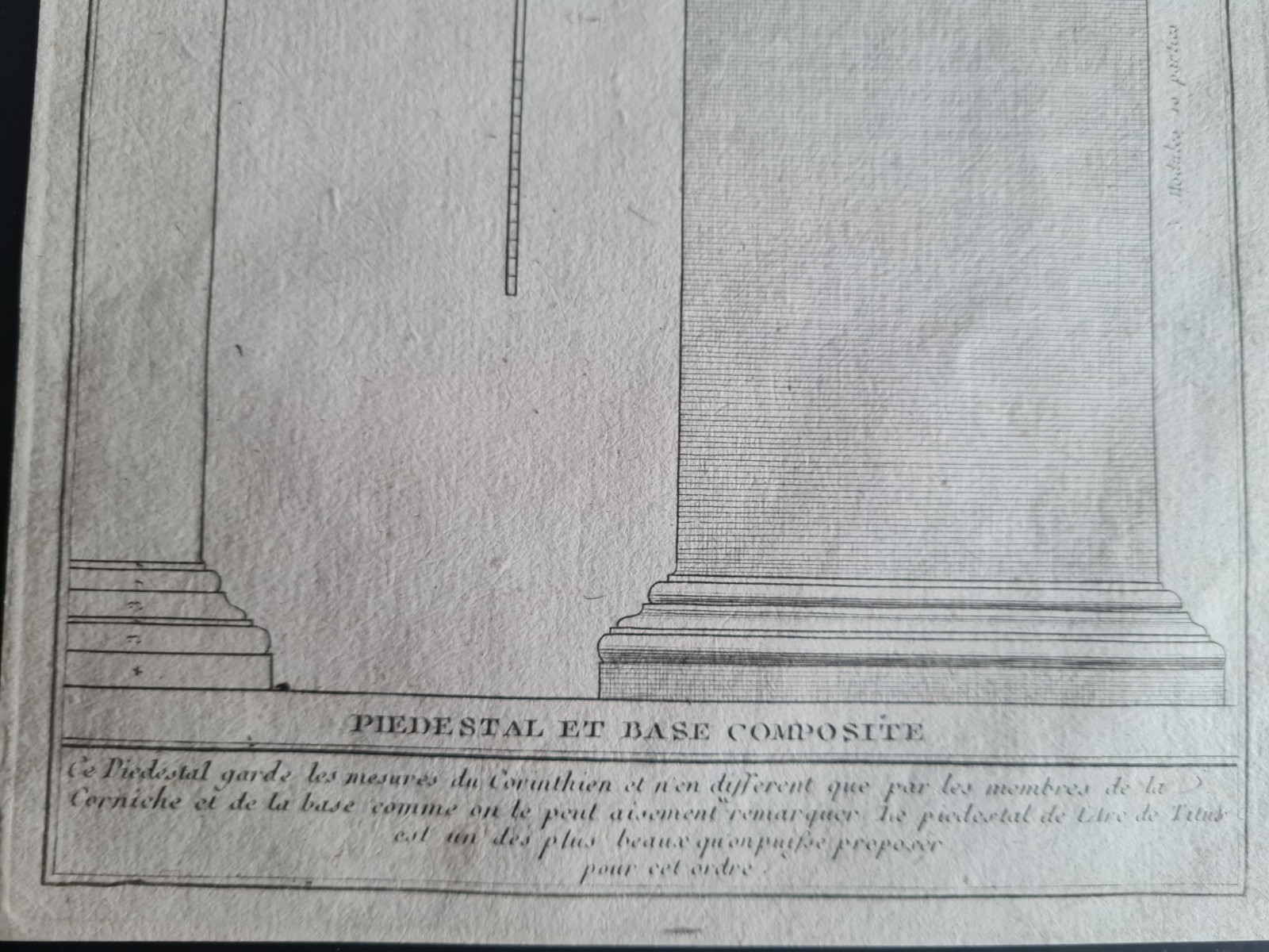 Antique c. 1775 print – Five Orders of Architecture – Composite Pedestal & Base