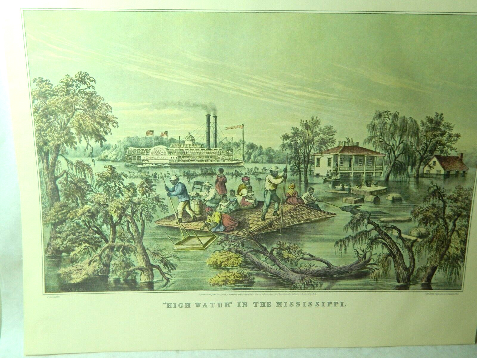 Currier and Ive High Water in The Mississippi Lithograph Reprint 9×13.5 in. SH1