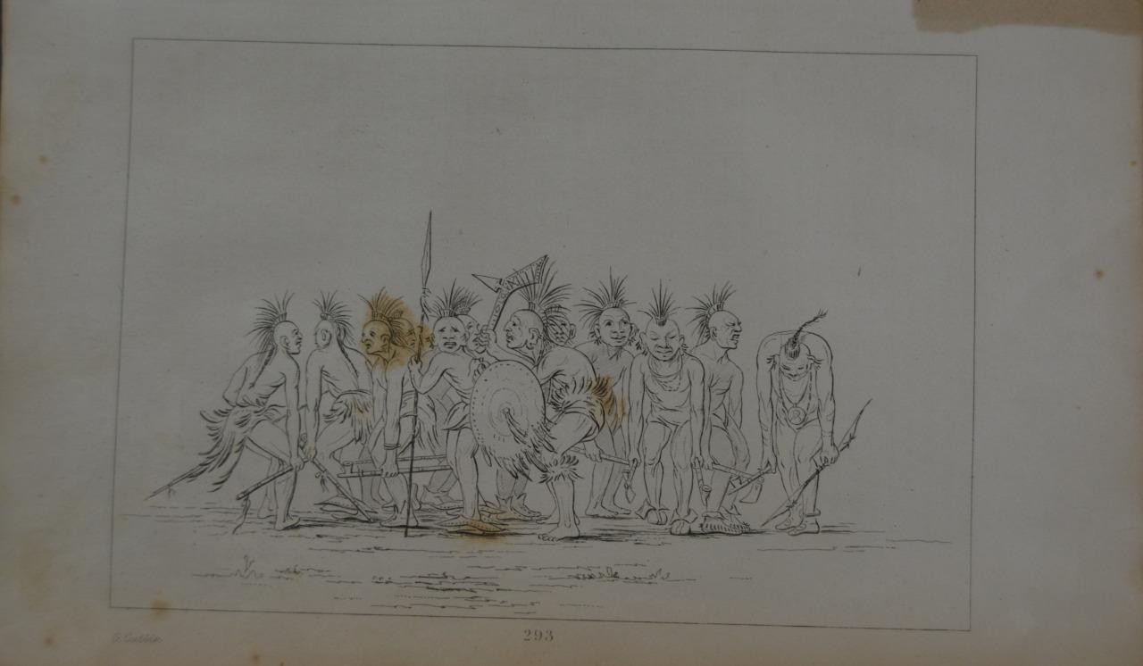 Antique 1840’s Native American Engraving Art Fox Tribe Begging Dance History