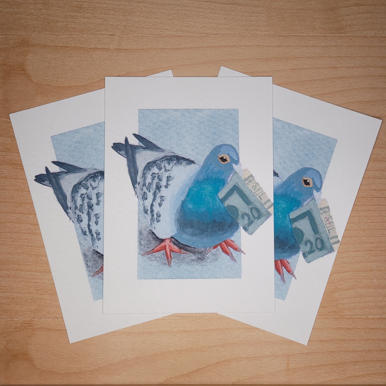 Art PRINT of ACEO Original Pigeon (5″ x 7″) of “Ballin” Painting by InnyNieves