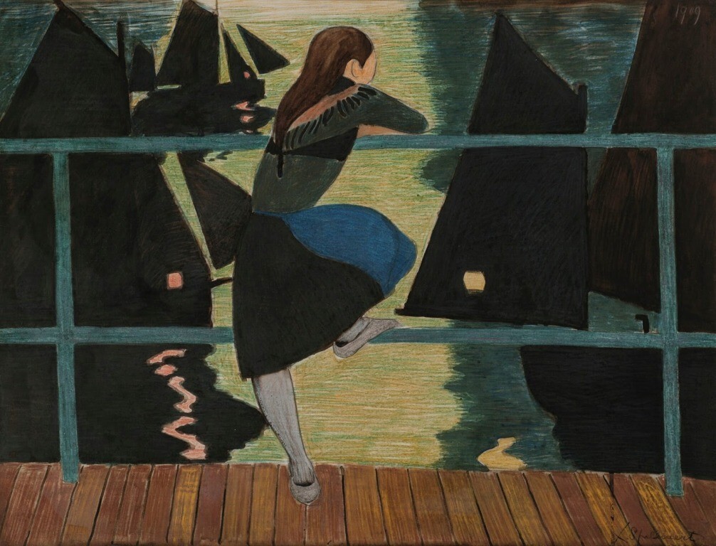 Young Girl Leaning on a Rail : Leon Spillaert : 1909 : Art Print