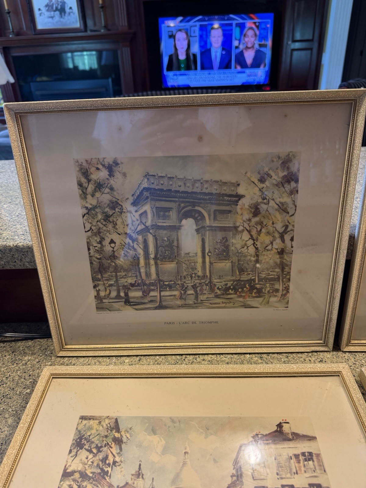 Maurice Leglon Set of 4 Matted & Framed Paris Landmark Cityscape Prints