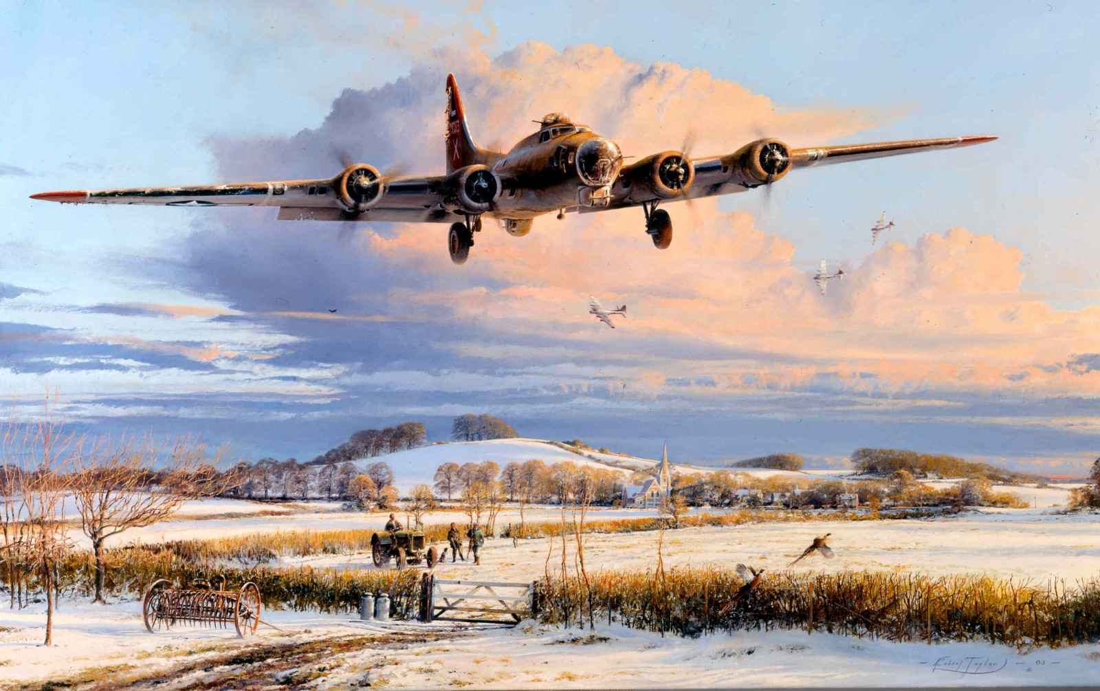 Winter’s Welcome by Robert Taylor aviation art print signed by WWII B-17 Pilots