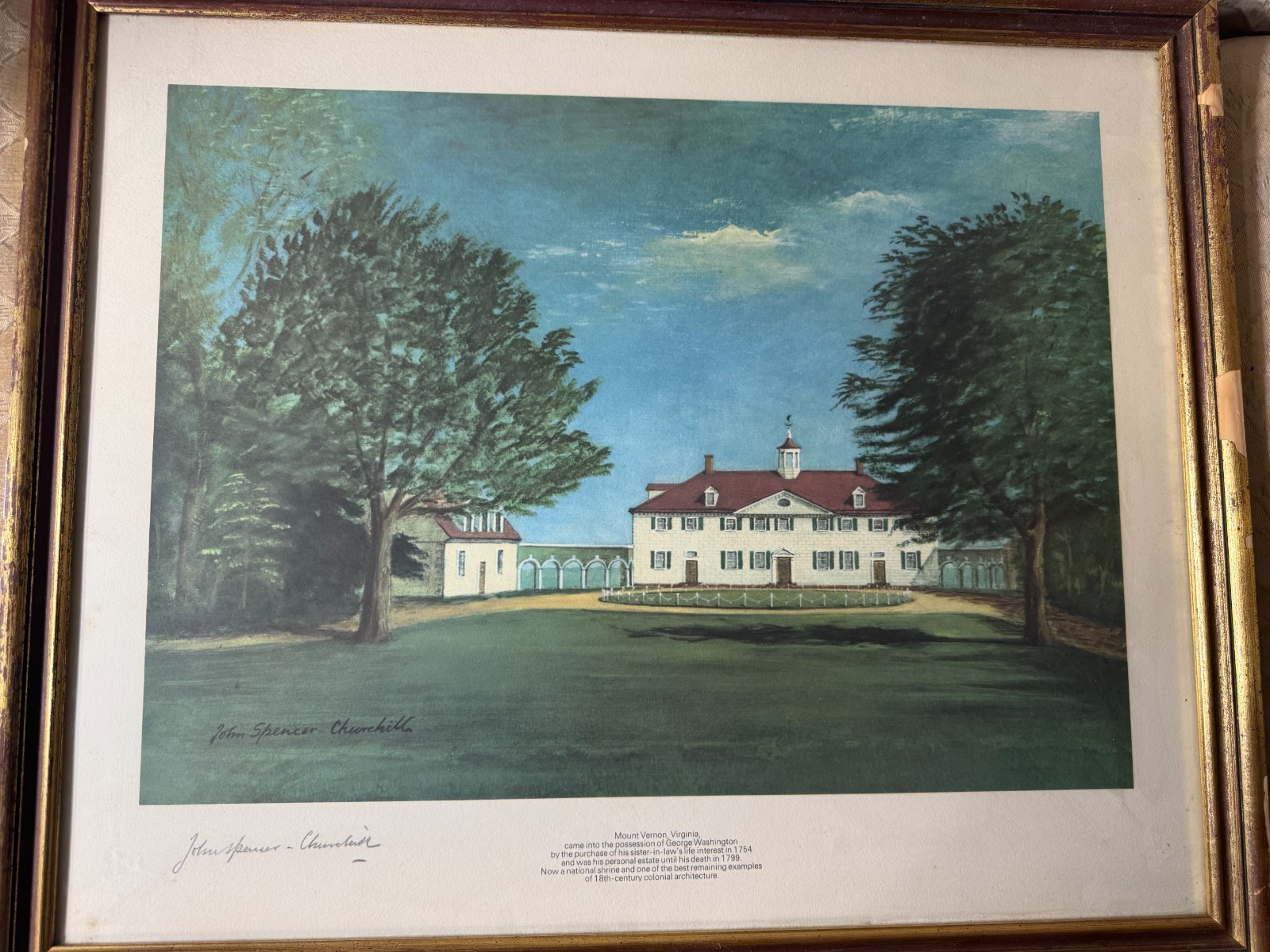 John Spencer-Churchill Mount Vernon Pencil Signed Framed Print George Washington