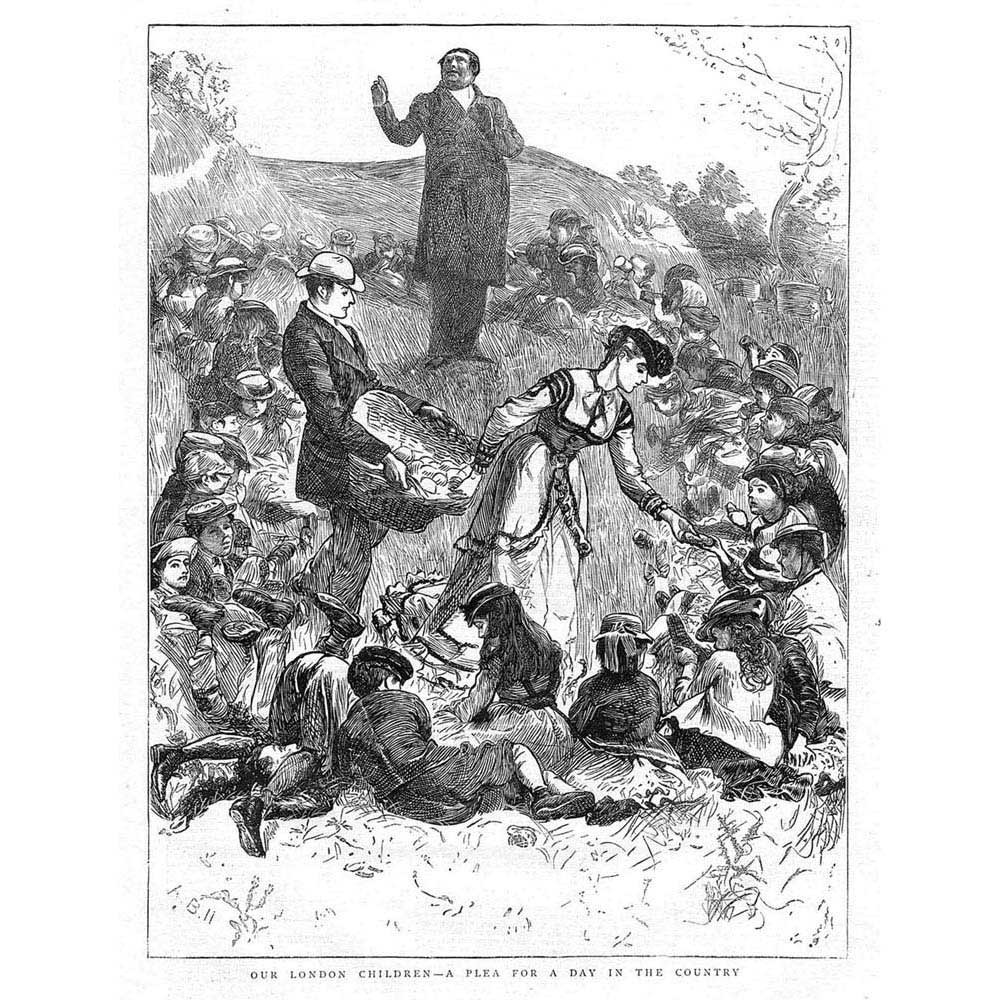 LONDON A Day out in the Country for City Children – Antique Print 1872