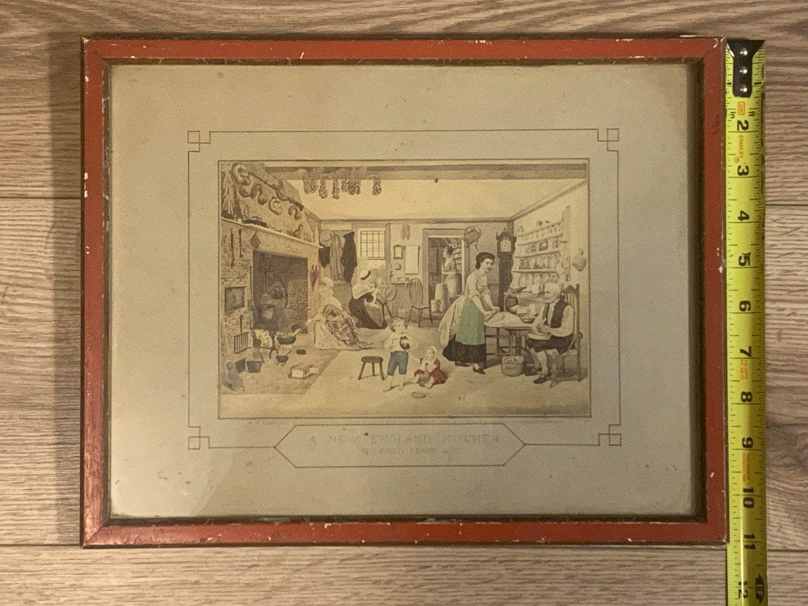 A New England Kitchen H.W. Pierce Hand Colored Lithograph c1876-1886
