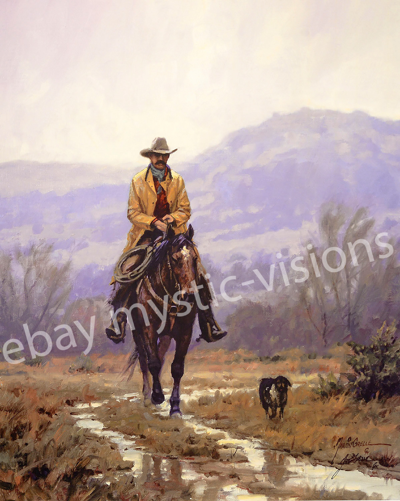 Martin Grelle HEADIN HOME 16″ x 20″ Signed & Numbered w/coa Cowboy Dog Western