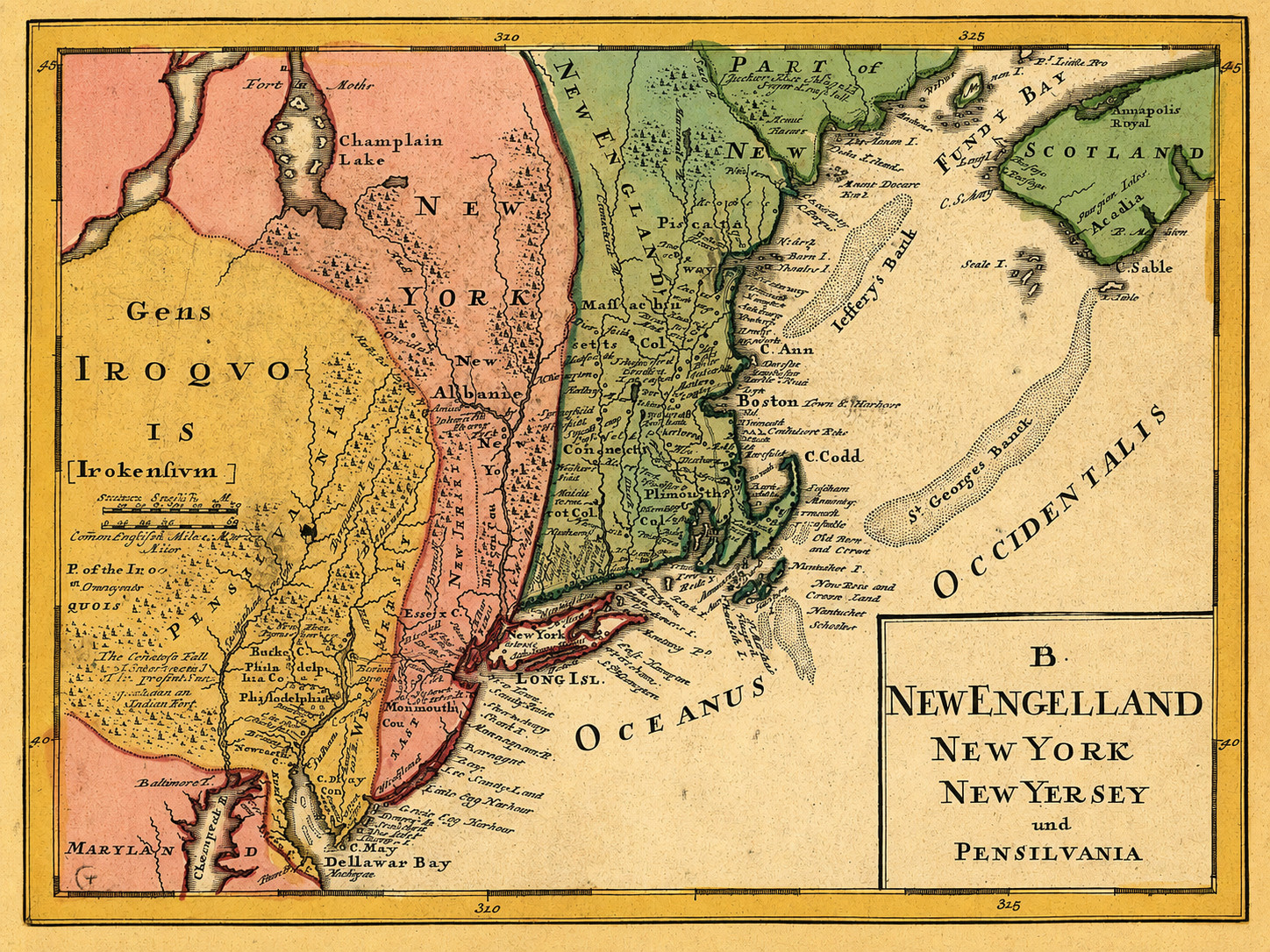 New England NY NJ PA 1759 Historic Map Fine Art Print 17″x22″