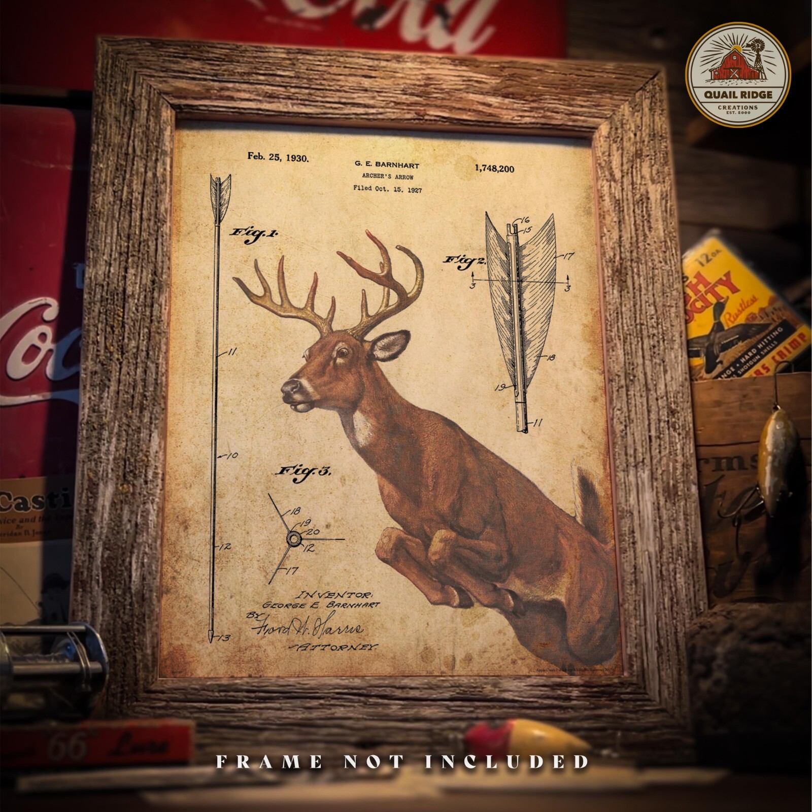 Vintage Archery Arrow Patent Art Print Whitetail Deer Bow Hunting Wall Decor