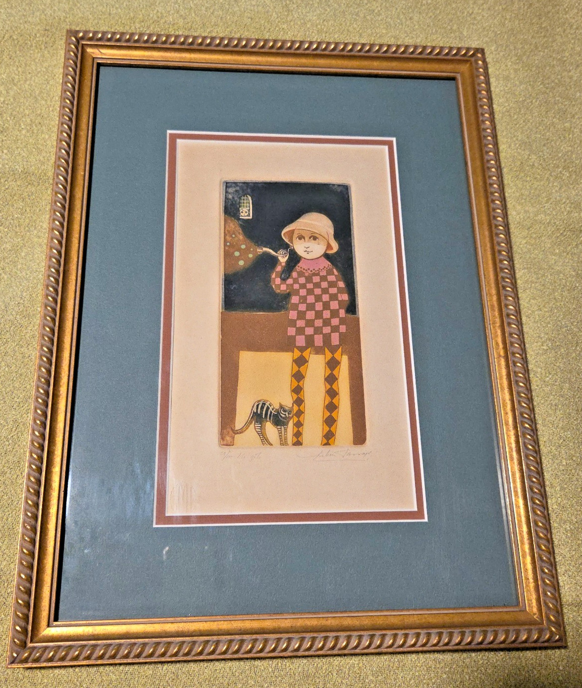 RARE LETICIA TARRAGO ENGRAVING MI GATO 59/100 SIGNED Nicely Framed