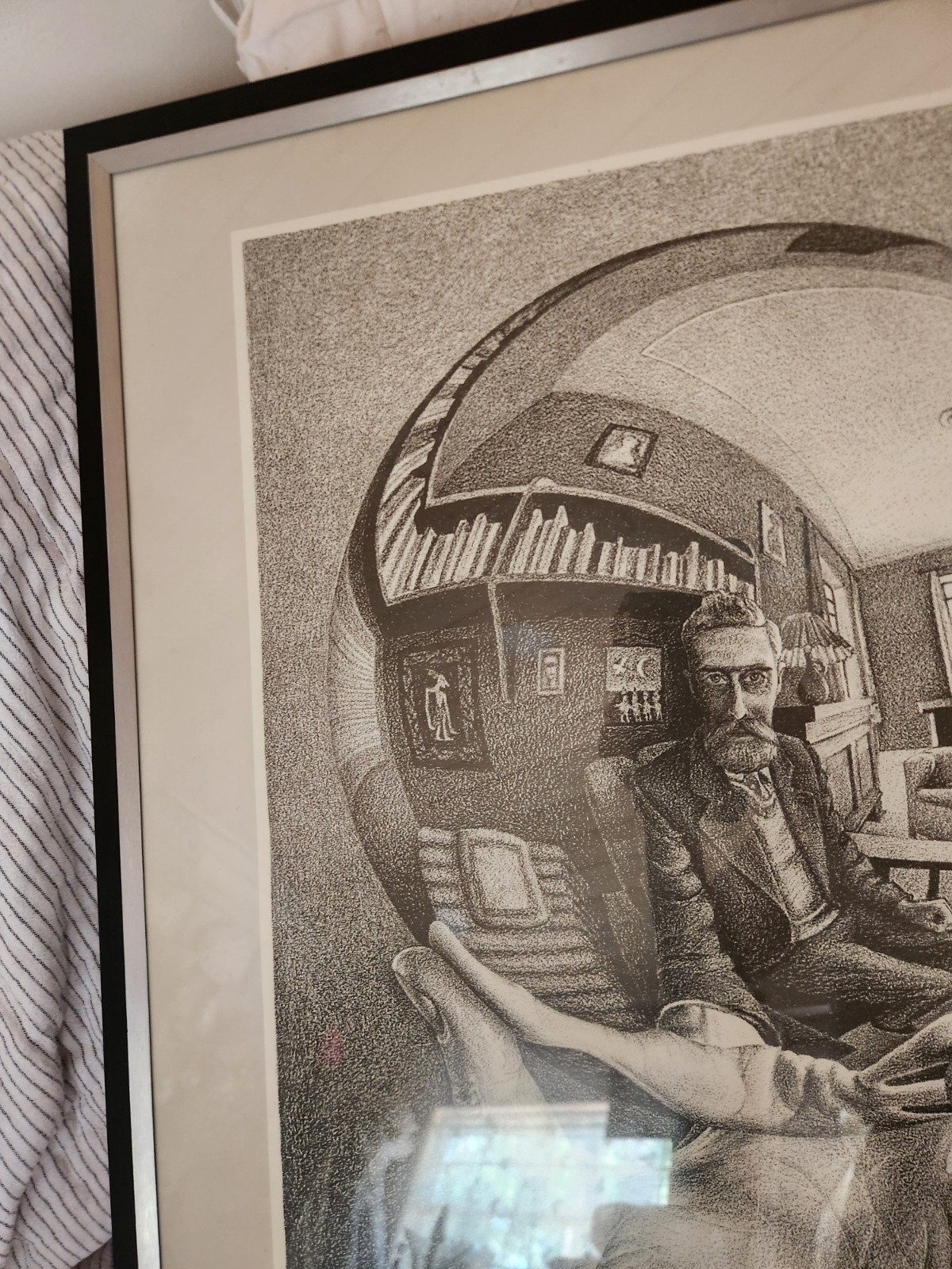 M.C. Escher : Hand with Reflecting Sphere Framed ( In Italy) 29″ X 21″