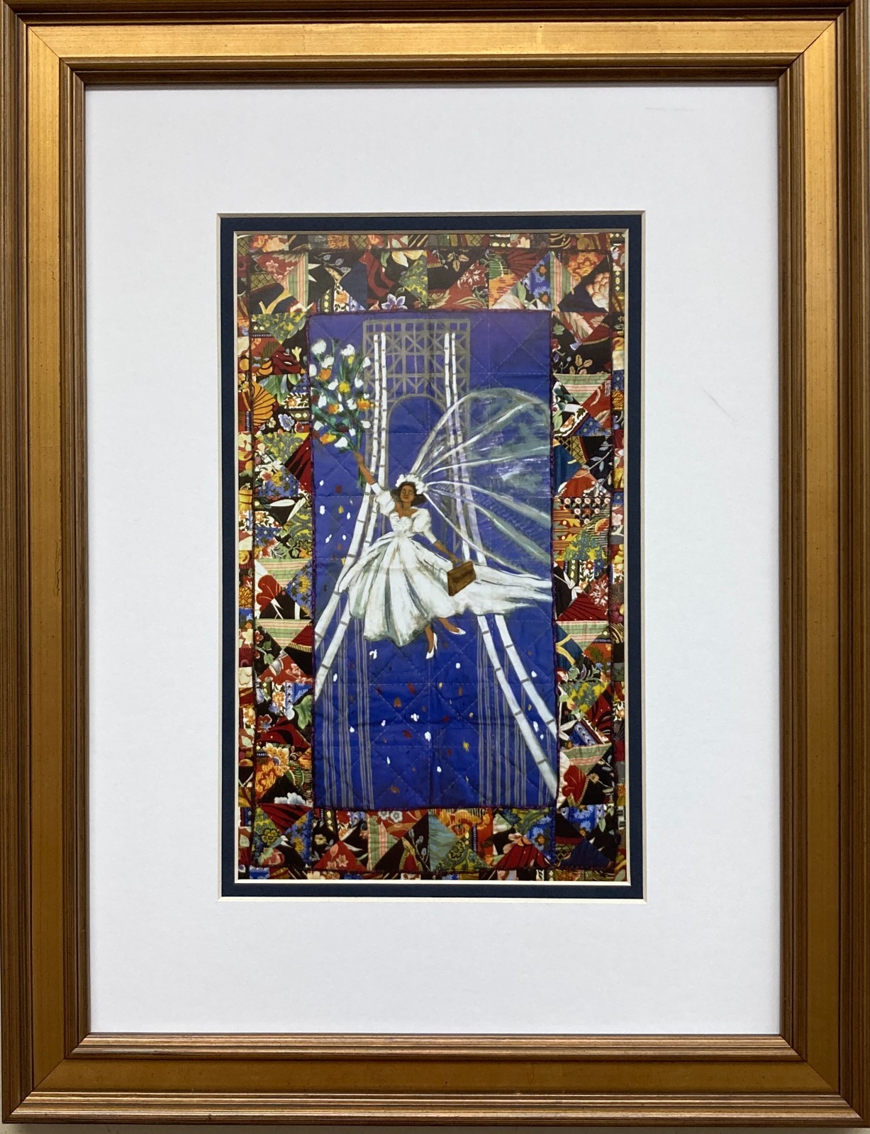 Faith Ringgold “Woman Flying with Bouquet 1988” New Custom Framed Black Art