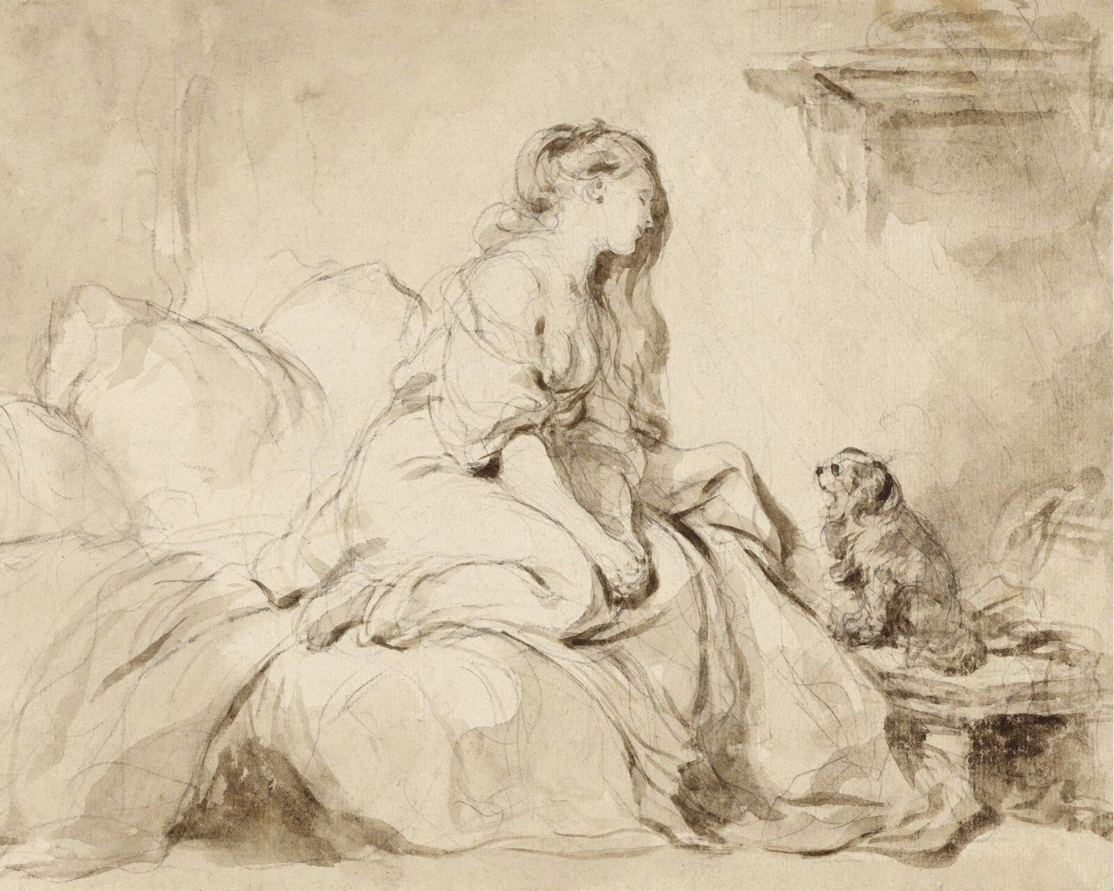 Vintage Baroque Sepia Watercolor Painting Sketch Giclee Print on Fine Art Paper